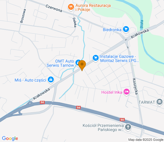 Mapa dojazdu do hurtowni motoryzacyjnej w miejscowości Tarnów