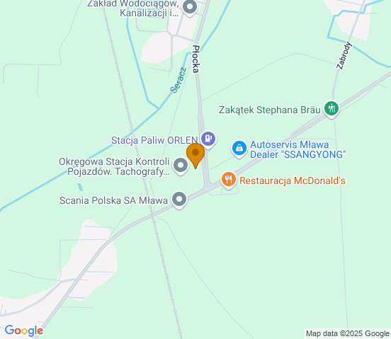 Mapa dojazdu do hurtowni motoryzacyjnej w miejscowości Mława