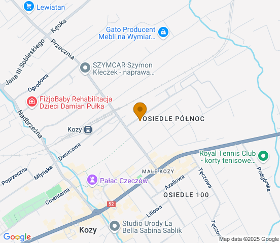 Mapa dojazdu do hurtowni motoryzacyjnej w miejscowości Kozy