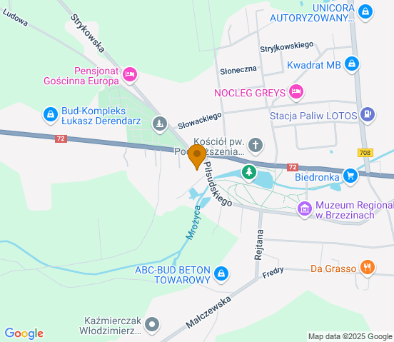 Mapa dojazdu do warsztatu samochodowego w miejscowości Brzeziny