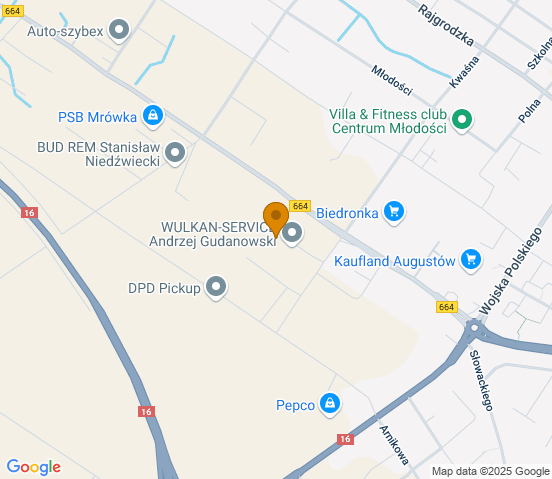 Mapa dojazdu do warsztatu samochodowego w miejscowości Augustów