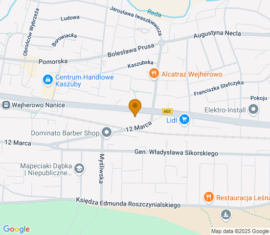 Mapa dojazdu do warsztatu samochodowego w miejscowości Wejherowo