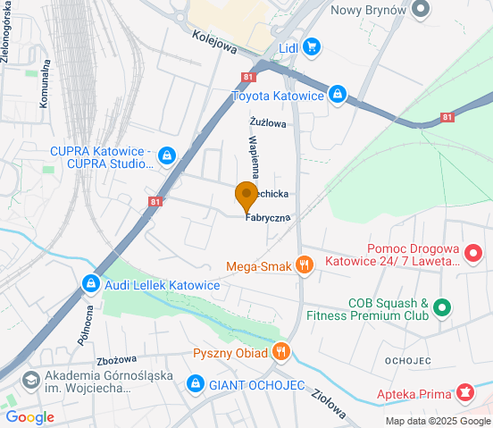 Mapa dojazdu do warsztatu samochodowego w miejscowości Katowice