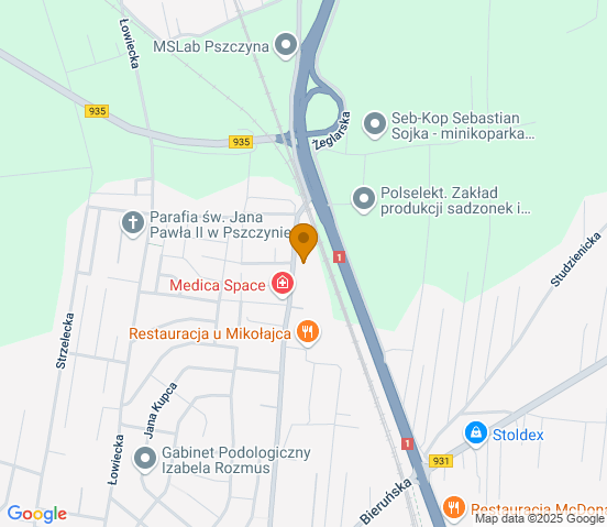 Mapa dojazdu do warsztatu samochodowego w miejscowości Pszczyna